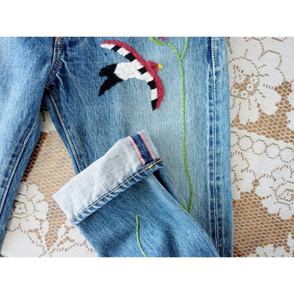 Kapital Japan Stonewash Denim Floral Bird Embroidered Jeans 28 est 25 - Picture 8 of 15